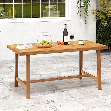 Costway 63" Acacia Wood Dining Table for 6 People with 1.97" Umbrella Hole for Kitchen
