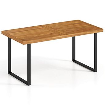 Costway 63" Acacia Wood Dining Table with Heavy-Duty Metal Legs 1.97" Umbrella Hole