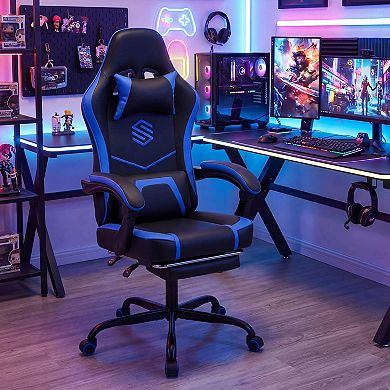 Costway Gaming Chair with Headrest, Lumbar Support, Linkage Armrests, Reclining Backrest