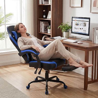 Costway Gaming Chair with Headrest, Lumbar Support, Linkage Armrests, Reclining Backrest