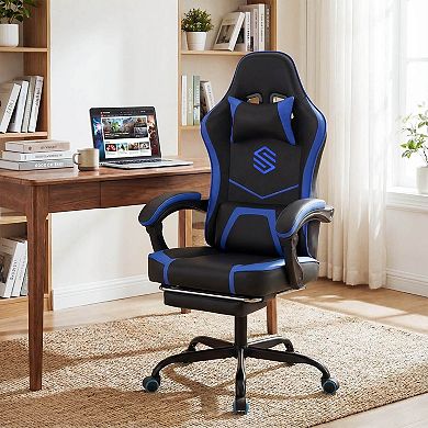 Costway Gaming Chair with Headrest, Lumbar Support, Linkage Armrests, Reclining Backrest