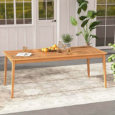 Costway 8-Person Outdoor Acacia Wood Dining Table with 1.96" Umbrella Hole Rectangular