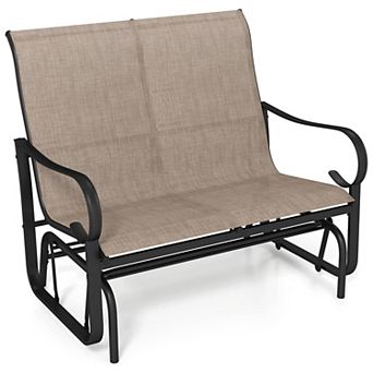 Costway Patio Gilder Bench 2-Person Fabric Rocking Chair with High Backrest
