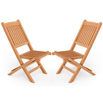 Costway Patio Folding Chair Solid Indonesia Teak Wood Slatted Seat Natural Portable Outdoor
