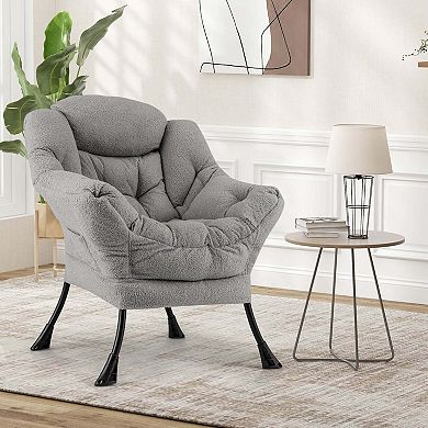 Costway Large Lazy Chair with Cozy Head Pillow Stylish Tufted Back & Seat Armrests