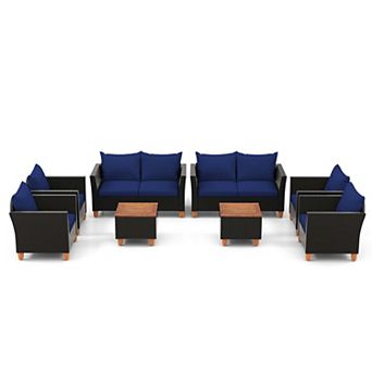 Costway 8 pc Wicker Patio Furniture Set with Removable Cushions Storage Coffee Table