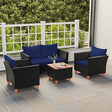 Costway 8 PCS Wicker Patio Furniture Set with Removable Cushions Storage Coffee Table