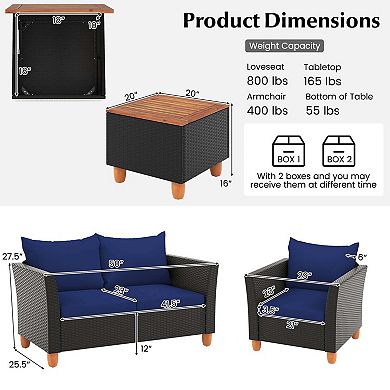 Costway 8 PCS Wicker Patio Furniture Set with Removable Cushions Storage Coffee Table