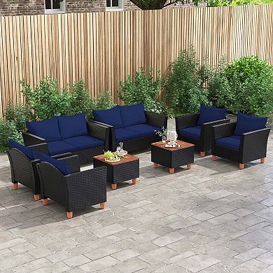 Costway 8 PCS Wicker Patio Furniture Set with Removable Cushions Storage Coffee Table