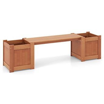 Costway Wood Outdoor Planter Boxes with Detachable Bench 2 Elevated Mini Planters Patio