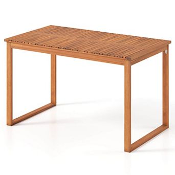 Costway Outdoor Acacia Wood Dining Table, Rectangular Patio Table with Slatted Tabletop