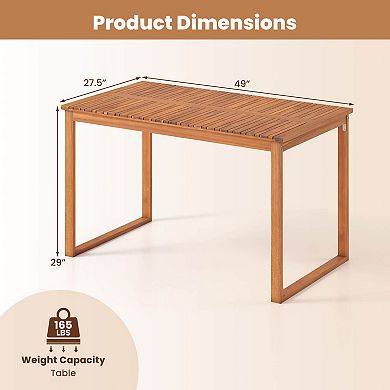 Costway Outdoor Acacia Wood Dining Table, Rectangular Patio Table with Slatted Tabletop