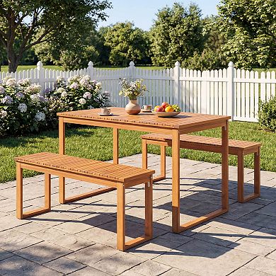 Costway Outdoor Acacia Wood Dining Table, Rectangular Patio Table with Slatted Tabletop