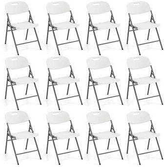 Costway Folding Chairs HDPE Plastic Chairs with Metal Frame for Home Office