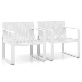 Costway Patio Chairs Set of 2 Weather-resistant Plastic Outdoor Armchairs