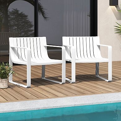 Costway Patio Chairs Set of 2 Weather-resistant Plastic Outdoor Armchairs