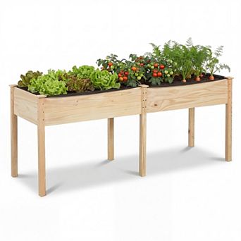 Costway Outdoor Raised Garden Bed with Legs 73x23x30 in Wood Planter Box with Divider Panel