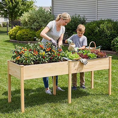 Costway Outdoor Raised Garden Bed with Legs 73x23x30in Wood Planter Box with Divider Panel