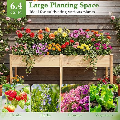 Costway Outdoor Raised Garden Bed with Legs 73x23x30in Wood Planter Box with Divider Panel
