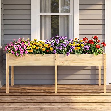 Costway Outdoor Raised Garden Bed with Legs 73x23x30in Wood Planter Box with Divider Panel