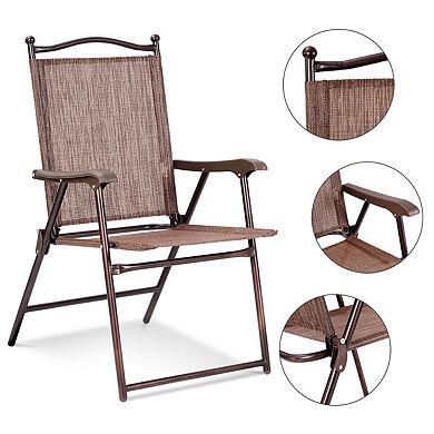 Costway Set of 2 Patio Folding Sling Back Chairs Camping Deck Garden Beach