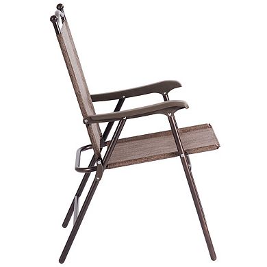 Costway Set of 2 Patio Folding Sling Back Chairs Camping Deck Garden Beach