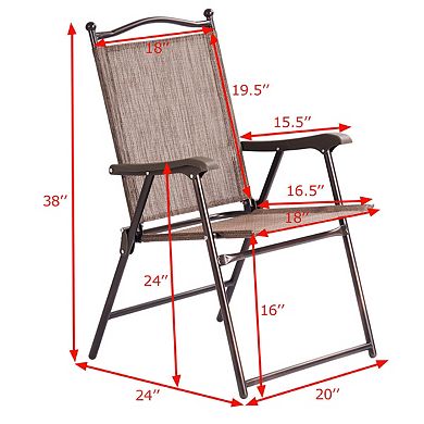Costway Set of 2 Patio Folding Sling Back Chairs Camping Deck Garden Beach