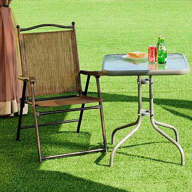 Costway Set of 2 Patio Folding Sling Back Chairs Camping Deck Garden Beach