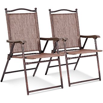 Costway Set of 2 Patio Folding Sling Back Chairs Camping Deck Garden Beach