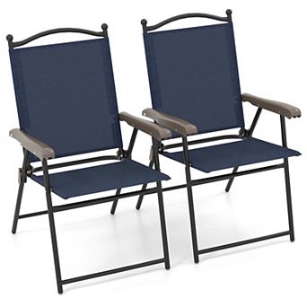 Costway Set of 2 Patio Folding Sling Back Chairs Camping Deck Garden Beach