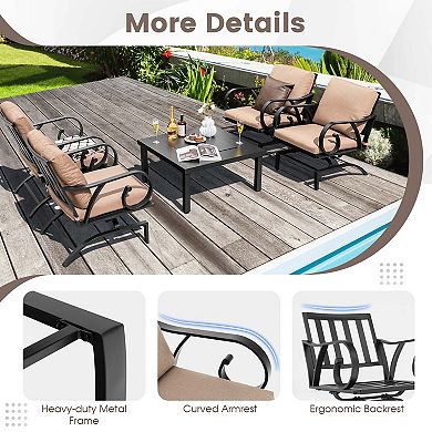 Costway 5pcs Patio Rocking Chairs 4-in-1 Fire Pit Table Heavy-Duty Conversation Outdoor