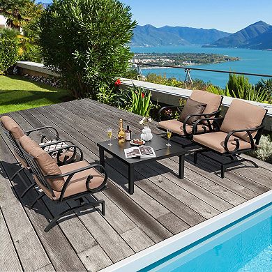 Costway 5pcs Patio Rocking Chairs 4-in-1 Fire Pit Table Heavy-Duty Conversation Outdoor