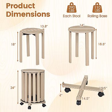 Costway Stackable Stools Set of 4 with Rolling Base, Locking Casters for Kitchen Apartments