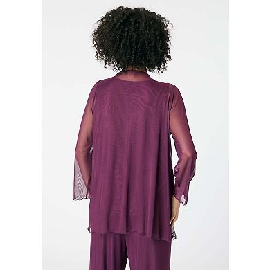 Roaman's Women's Plus Size Mesh Overlay Cardigan And Tank Set.