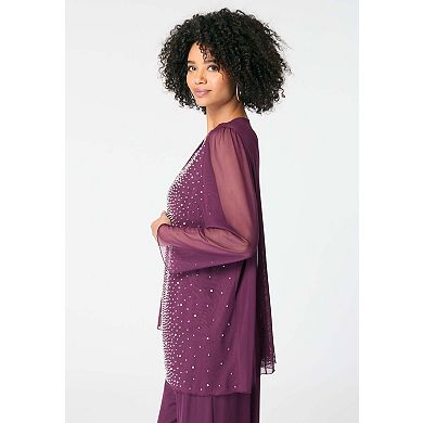 Roaman's Women's Plus Size Mesh Overlay Cardigan And Tank Set.