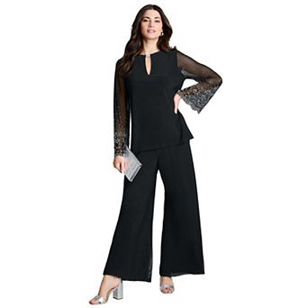 Roaman's Women's Plus Size Mesh Overlay Cardigan And Tank Set