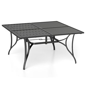 Costway Patio Dining Table for 8, 60” x 60” Square Metal Slat Table with Umbrella Hole