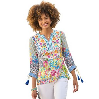 Joe Browns Women's Plus Size Notch Neck Boho Blouse