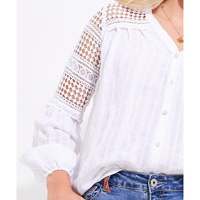 Joe Browns Women's Plus Size Crochet Trim Button-Front Tunic Blouse