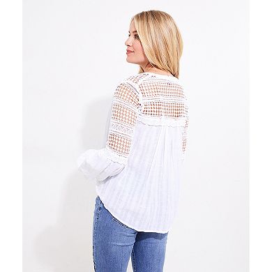 Joe Browns Women's Plus Size Crochet Trim Button-Front Tunic Blouse