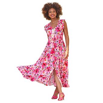 Joe Browns Women's Plus Size V-Neck Ruffle Maxi Dress