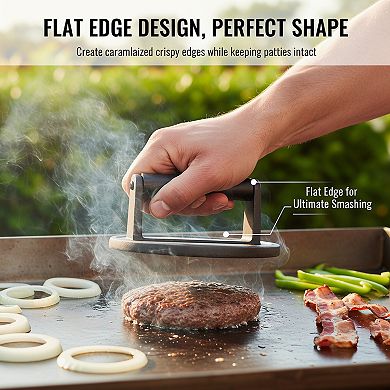 6.5" Cast Iron Smash Burger Press, Crispy Flat Edge Tool for Grill and Griddle BBQ