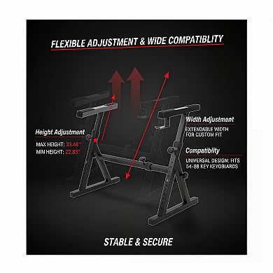 Heavy Duty Folding Z Keyboard Stand, Adjustable Width/Height Foam Padded Arms