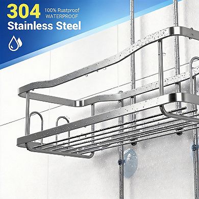 Hanging Shower Organizer Rustproof No Drilling 2 Tier Basket Soap Holder