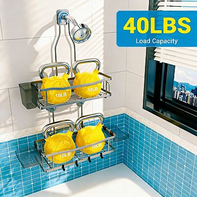 Hanging Shower Organizer Rustproof No Drilling 2 Tier Basket Soap Holder