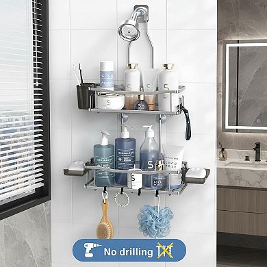 Hanging Shower Organizer Rustproof No Drilling 2 Tier Basket Soap Holder