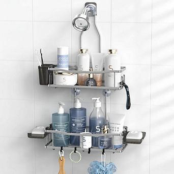 Hanging Shower Organizer Rustproof No Drilling 2 tier Basket Soap Holder
