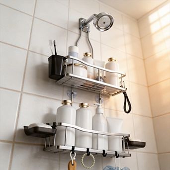 Hanging Shower Organizer Rustproof No Drilling 2 tier Basket Soap Holder