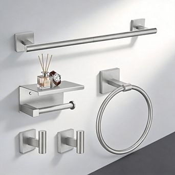 5 pc Brushed SUS304 Stainless Steel Bathroom Hardware Set Wall Mounted
