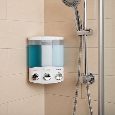 Euro Series Trio 3-chamber Soap Dispenser Push Button Wall Mount ABS Plastic 14.7 fl oz